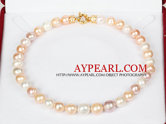 12-14mm Natural Round White Freshwater Pearl Beaded Necklace for Women