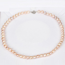 8-9mm Natural Round Pink Freshwater Pearl Beaded halskjede for kvinner