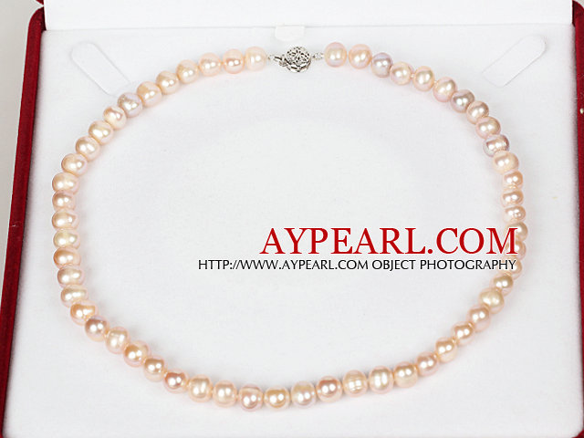 8-9mm Natural Round Pink Freshwater Pearl Beaded halskjede for kvinner