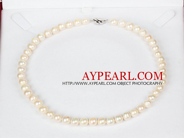 8-9mm Natural Round White Freshwater Pearl Beaded Necklace for Women