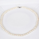 7-8mm naturel rond blanc perle d'eau douce collier de perles pour les femmes