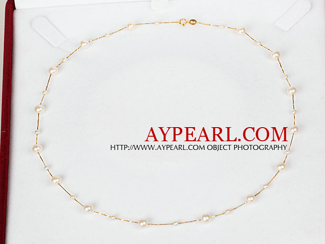 5.5-6mm Natural Round Hvit Sjøvann Pearl Necklace med 18K Gold Chain