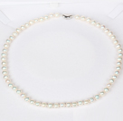 6-7mm Natural Round Vit Sötvatten Pearl pärlstav halsband för kvinnor