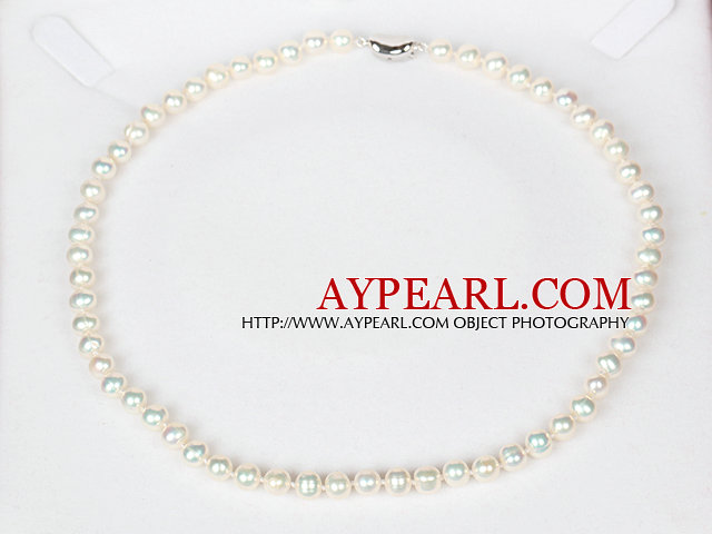 6-7mm Natural Round White Freshwater Pearl Beaded Necklace for Women