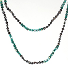 Halsband Långt Style 6-7mm Black Pearl och Lake Grön Crystal Chain Necklace