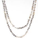 6-7mm Gray Pearl and Smoky Color Crystal Long Style Necklace For Women