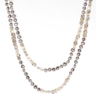 6-7mm Gray Pearl and Smoky Color Crystal Long Style Necklace For Women