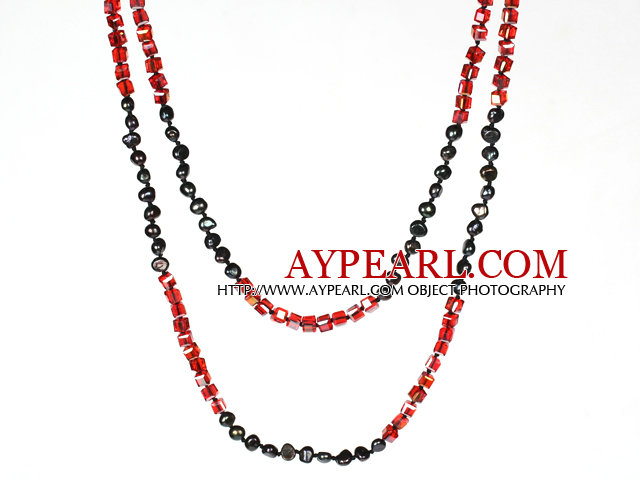 Sautoir pour Black Pearl de femmes et Collier Cristal-Rouge