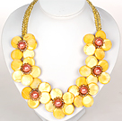 Yellow Color Crystal and Shell Flower Party Necklace