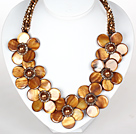 Brown Color Crystal and Shell Flower Party Necklace