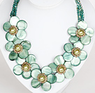 Light Green Color Crystal and Shell Flower Party Necklace