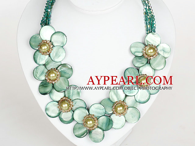 Green Light Color Crystal et Shell Collier Flower Party