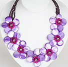 Purple Color Crystal og Shell Flower partiet halskjede