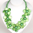 Green Color Crystal and Shell Flower Party Necklace