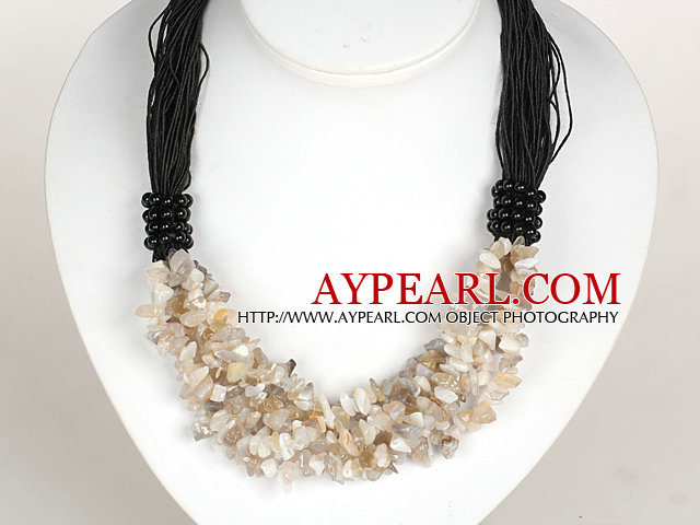 Fet halskjede Multi Strands Gray Agate Chips Halskjede