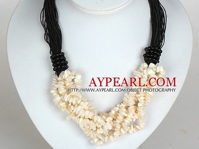 Bold Necklace Multi Strands White Shell Chips Necklace