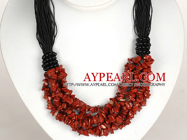 Fet halskjede Multi Strands Red Jasper Chips Halskjede