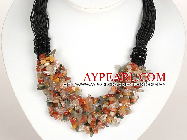 Bold Necklace Multi Strands Multi Color Rutilated Quartz Chips Necklace