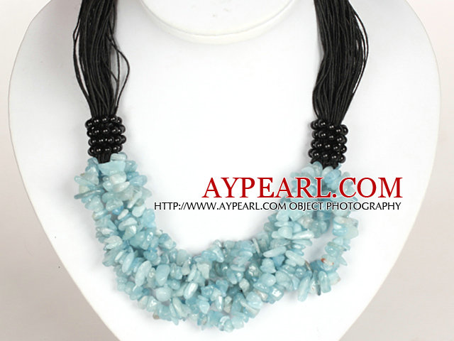 Fet Halsband Multi Strands Aquamarine Chips Halsband