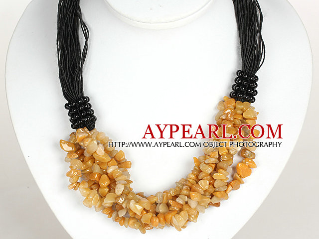 Bold Necklace Multi Strands Yellow Jade Chips Necklace