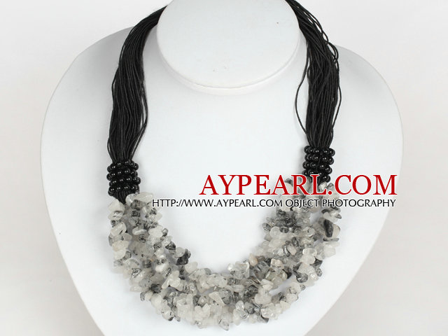 Gras collier multi brins noir quartz rutile Collier Chips