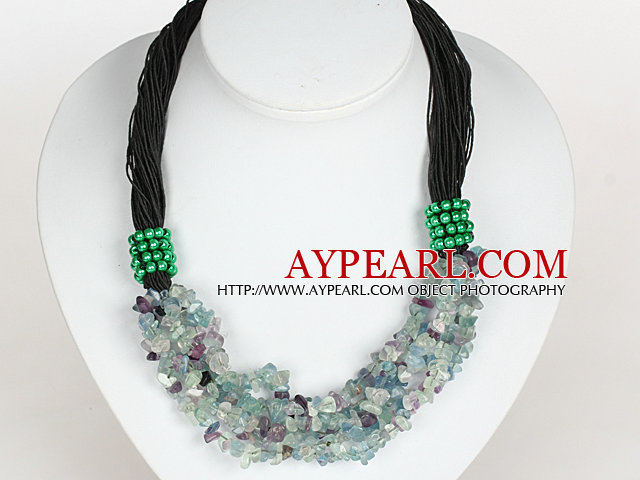 Bold Necklace Multi Strands Rainbow Fluorite Stone Chips Necklace