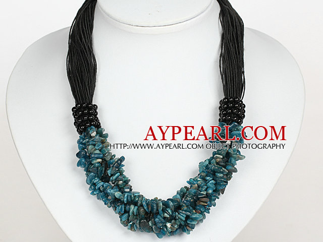 Bold Necklace Multi Strands Blue Gemstone Chips Necklace