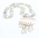 Chic stil Natursötvattenspärla Citrin Aquamarine chips Tassel Halsband med Sun Flower Shell Pendant