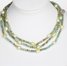 Light Green Color Baroque Pearl Crystal Long Style Necklace
