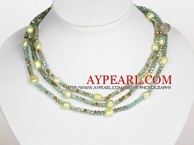 Light Green Color Baroque Pearl Crystal Long Style Necklace