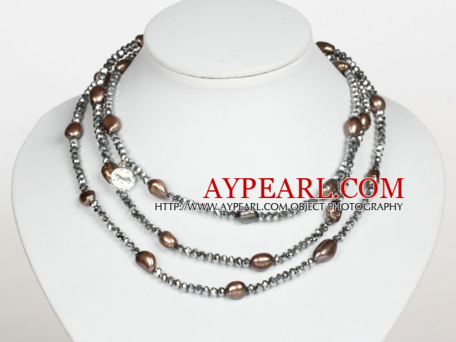 Silver Gray Color Baroque Pearl Crystal Long Style Necklace