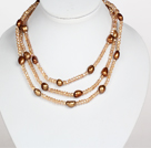 Brown Color Baroque Pearl Crystal Long Style Necklace