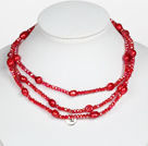 Light Red Color Baroque Pearl Crystal Long Style Necklace