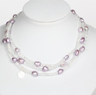 Clear Crystal och Violet Baroque Pearl Long Style Halsband