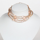 Baby Pink Color Baroque Pearl Crystal Long Style Necklace