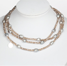 Gray Color Baroque Pearl Crystal Long Style Necklace