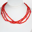 Collier de couleur rouge baroque Crystal Pearl style long