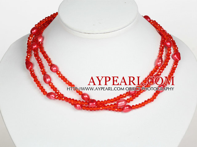 Red Color Baroque Pearl Crystal Long Style Necklace
