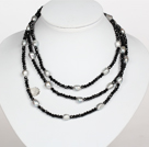 Svart Color Baroque Pearl Crystal Long stil halskjede