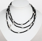 Black Color Baroque Pearl Crystal Long Style Necklace