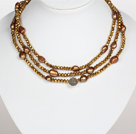 Collier Golden Brown Couleur perle baroque Cristal style long