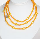 Collier Orange Jaune Couleur baroque Crystal Pearl style long