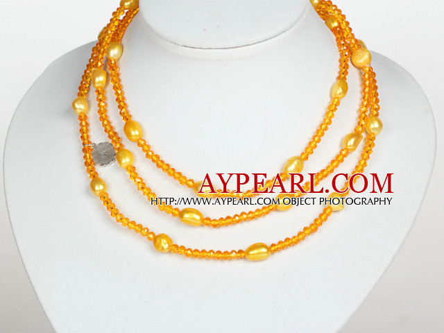 Orange Gul Färg Baroque Pearl Crystal Long Style Halsband