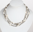 Vit Baroque Pearl och Gray Crystal Long Style Halsband