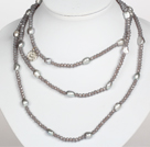 Silver Gray Color Blue Baroque Pearl Crystal Long Style Necklace