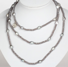 Collier argent gris Couleur Bleu Baroque Crystal Pearl style long