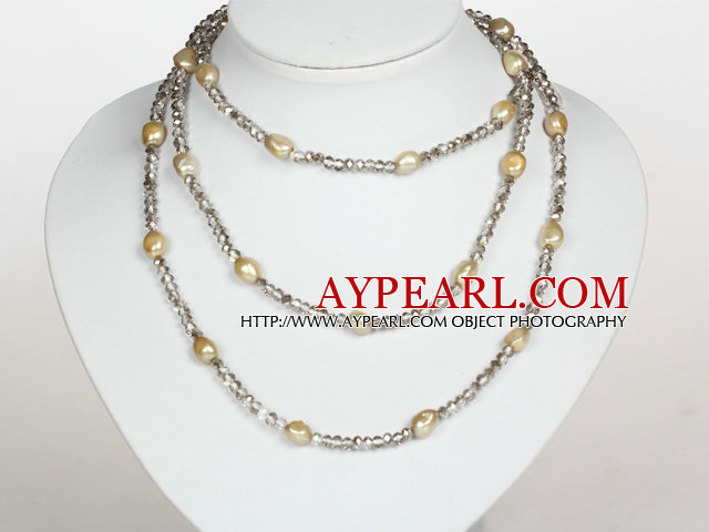 Graue Farbe Barocke Perle Kristall Lange Art-Halskette