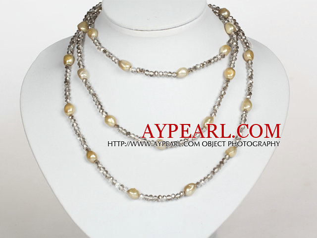 Gray Color Baroque Pearl Crystal Long stil halskjede