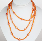 Orange Color Baroque Pearl Crystal Long Style Necklace