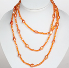 Orange Color Baroque Pearl Crystal Long stil halskjede